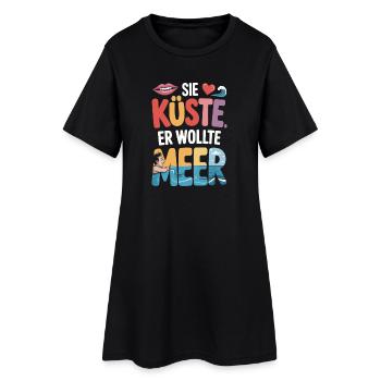 Vous côte Il voulait mer plage amour vague surfeur - Robe T-shirt Femme - noir - Devant