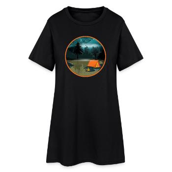 Camping de nuit dans la forêt avec feu de camp et tente - Robe T-shirt Femme - noir - Devant