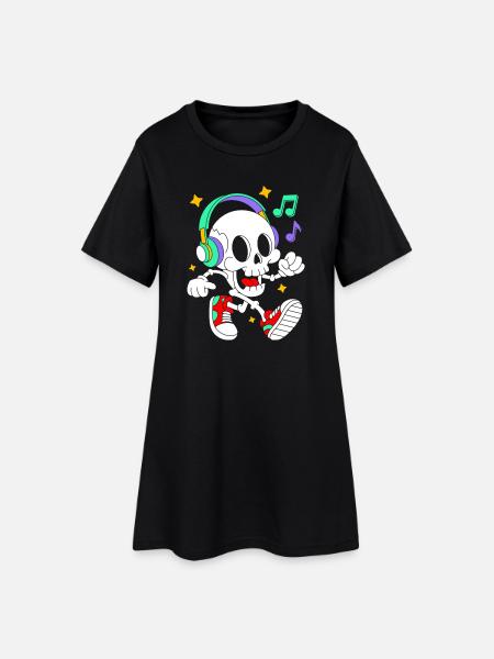 Squelette mélomane avec casque - Robe T-shirt Femme - noir