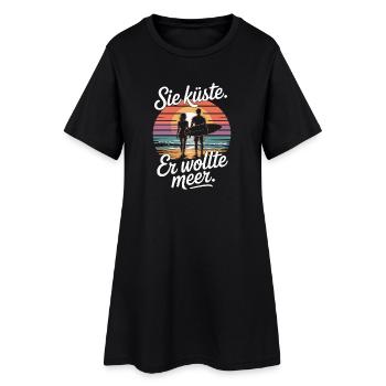 Vous côte Il voulait mer plage amour vague surfeur - Robe T-shirt Femme - noir - Devant
