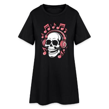 Skull with Headphones Music Art - Women’s T-Shirt Dress - black - Front