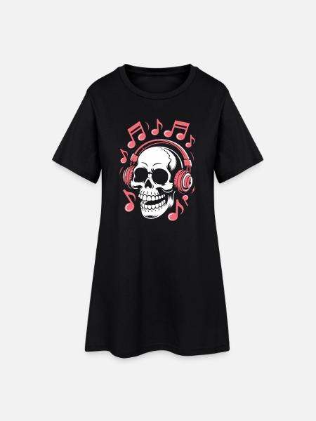 Crâne avec casque Musique Art - Robe T-shirt Femme - noir