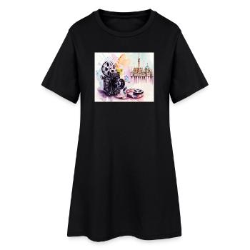 Appareil photo argentique vintage devant les toits de Berlin - Robe T-shirt Femme - noir - Devant