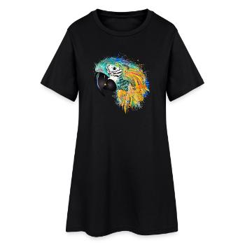 Bunter Papagei – Farbenfrohes Tropen-Kunstwerk - Frauen T-Shirt-Kleid - Schwarz - Vorne