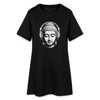 Buddha mit Kopfhörern Achtsamkeit Musik Boho Zen - Frauen T-Shirt-Kleid - Schwarz - Vorne