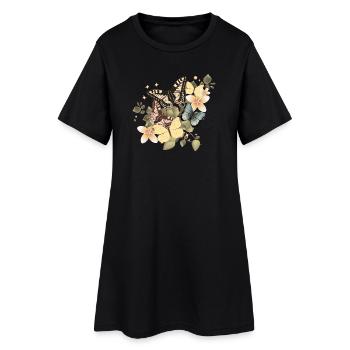 Papillons dans une mer de fleurs vintage - Robe T-shirt Femme - noir - Devant
