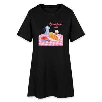 Breakfast Club Petit-déjeuner avec croissant et café - Robe T-shirt Femme - noir - Devant
