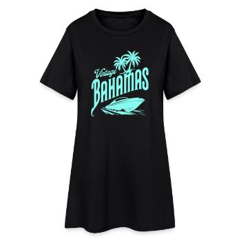 Vintage Bahamas Blue Palm Trees & Speedboat Design - Women’s T-Shirt Dress - black - Front