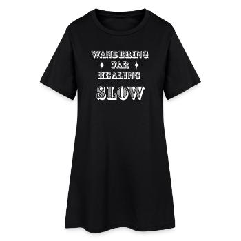 Vagabondage Loin Guérison Lent Minimaliste Citation Desing - Robe T-shirt Femme - noir - Devant