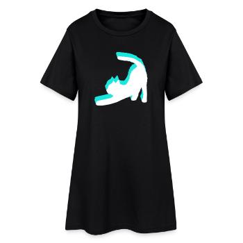 Katzen sich strecken  Türkis-Pinselstil - Frauen T-Shirt-Kleid - Schwarz - Vorne