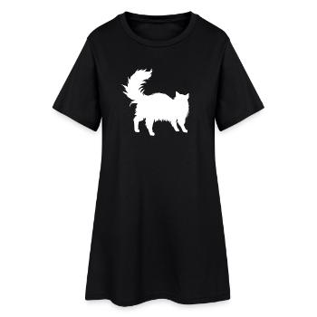 Fluffige Katzen-Silhouette - Frauen T-Shirt-Kleid - Schwarz - Vorne