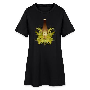 Bouteille de bière brune avec ornements floraux de houblon - Robe T-shirt Femme - noir - Devant