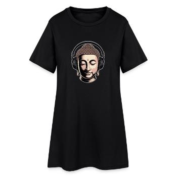 Buddha mit Kopfhörern Achtsamkeit Musik Boho Zen - Frauen T-Shirt-Kleid - Schwarz - Vorne
