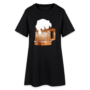 Chope à bière rustique aspect bois avec mousse - Robe T-shirt Femme - noir - Devant