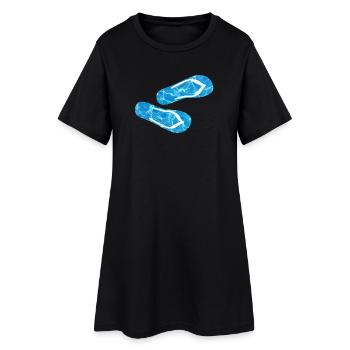 pantoufles piscine tongs camping vacances aquatiques fun - Robe T-shirt Femme - noir - Devant