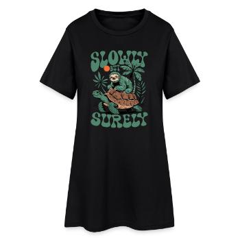 Langsam aber sicher Schildkröte und Faultier - Frauen T-Shirt-Kleid - Schwarz - Vorne