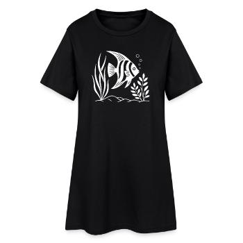 Schwarz-Weißes tropisches Fisch-Design - Frauen T-Shirt-Kleid - Schwarz - Vorne