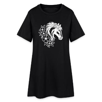 Cheval élégant et motif floral au trait - Robe T-shirt Femme - noir - Devant