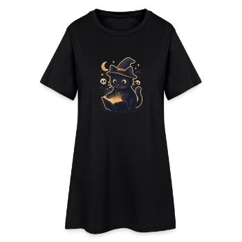 Haunted cat reads magic book - Women’s T-Shirt Dress - black - Front
