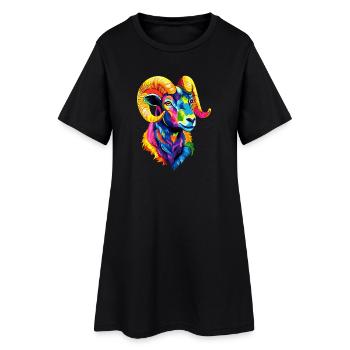 Widder Mufflon Aries Wilde Schafe Männliches Schaf - Frauen T-Shirt-Kleid - Schwarz - Vorne