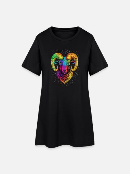 Widder Mufflon Aries Wilde Schafe Männliches Schaf - Frauen T-Shirt-Kleid - Schwarz
