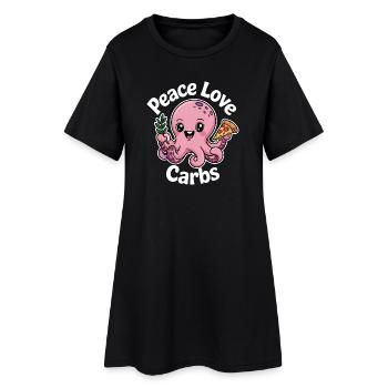 Pieuvre mignonne avec signe de paix et pizza - Robe T-shirt Femme - noir - Devant