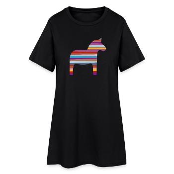 Dalapferd Streifen skandinavisch Schweden Kinder - Frauen T-Shirt-Kleid - Schwarz - Vorne