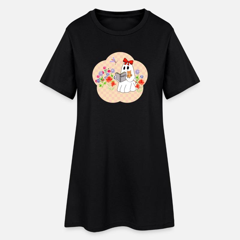 Lese Geist mit Katze - Frauen T-Shirt-Kleid - Schwarz