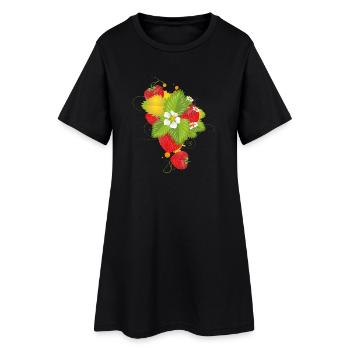 Fraises rouges aux fleurs vertes et blanches juteuses - Robe T-shirt Femme - noir - Devant