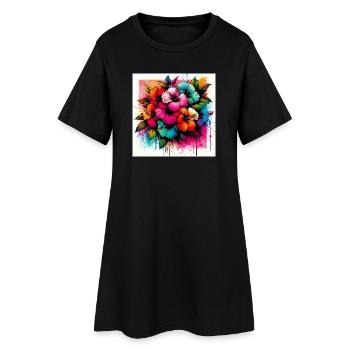 Fleurs d’hibiscus - Robe T-shirt Femme - noir - Devant