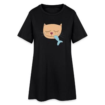 Hafen Katze Kopf Fisch maritim Kinder Deko Comic - Frauen T-Shirt-Kleid - Schwarz - Vorne