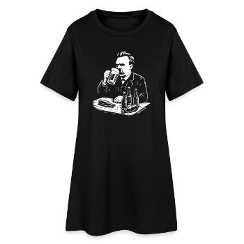 Friedrich Nietzsche trinkt Bier Illustration - Frauen T-Shirt-Kleid - Schwarz - Vorne