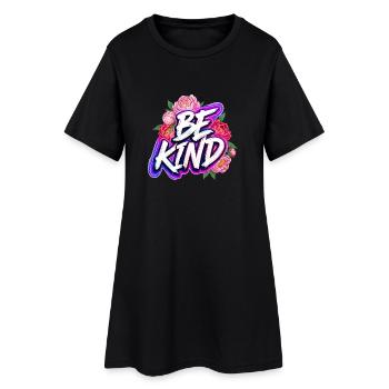 Be Kind Peony Floral Neon Glow Lettering - Women’s T-Shirt Dress - black - Front