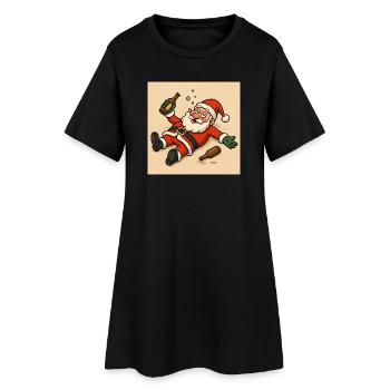 Humorvoller Weihnachtsmann mit Flaschentrinken - Frauen T-Shirt-Kleid - Schwarz - Vorne