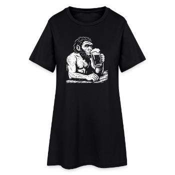 L’Homo erectus boit de la bière au pub - Robe T-shirt Femme - noir - Devant