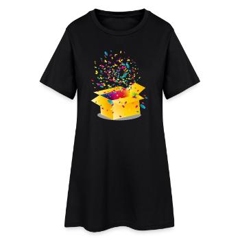 Boîte jaune avec des confettis colorés - Robe T-shirt Femme - noir - Devant