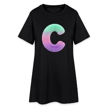 Letter C in fur look and colour gradient - Women’s T-Shirt Dress - black - Front
