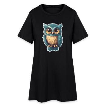 Eule - Frauen T-Shirt-Kleid - Schwarz - Vorne