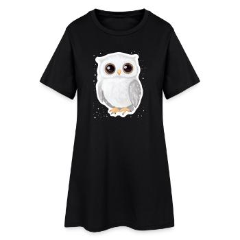 Eule - Frauen T-Shirt-Kleid - Schwarz - Vorne