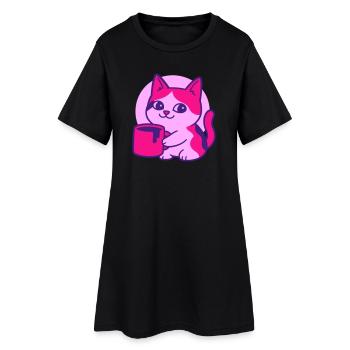 Chat de café mignon - Robe T-shirt Femme - noir - Devant