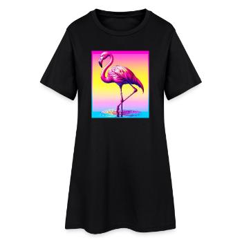 Flamingo - Frauen T-Shirt-Kleid - Schwarz - Vorne