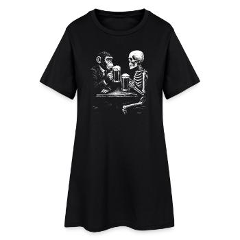 Humorous Skeleton and Monkey Beer Toast - Women’s T-Shirt Dress - black - Front