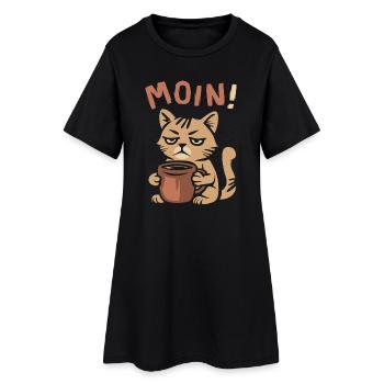 Moin Coffee Cat – Motif amusant du matin - Robe T-shirt Femme - noir - Devant