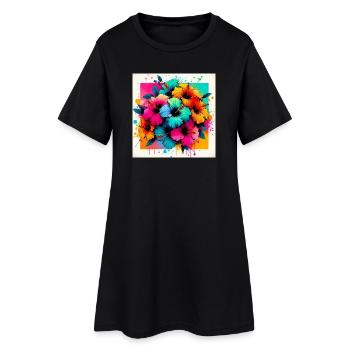 Fleurs d’hibiscus - Robe T-shirt Femme - noir - Devant