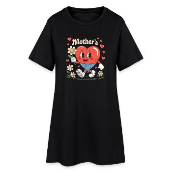 Fête des mères Coeur rétro avec fleurs - Robe T-shirt Femme - noir - Devant