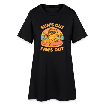 Sommer Katze - Frauen T-Shirt-Kleid - Schwarz - Vorne