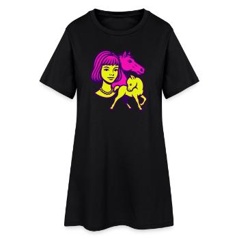 Fille Cheval Pop Art - Robe T-shirt Femme - noir - Devant