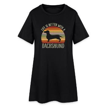 Teckel Retro Sunset Silhouette Tee - Robe T-shirt Femme - noir - Devant