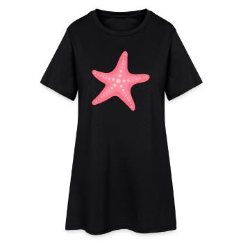 Pastel Pink Starfish – Sleek Marine Pattern - Women’s T-Shirt Dress - black - Front
