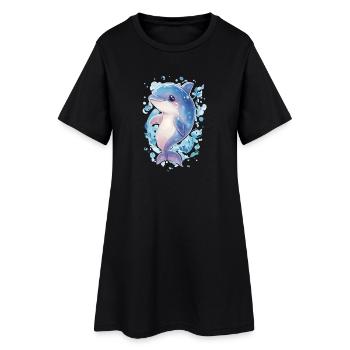 Delfin - Frauen T-Shirt-Kleid - Schwarz - Vorne